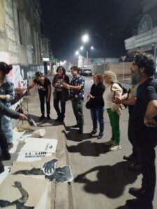 Pleno trabajo de concreción del mural intervención Por la Memoria.