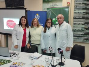 Valeria Menchaca, María Rita López, Cecilia Santos y Luis Castro, previo a la ronda de prensa