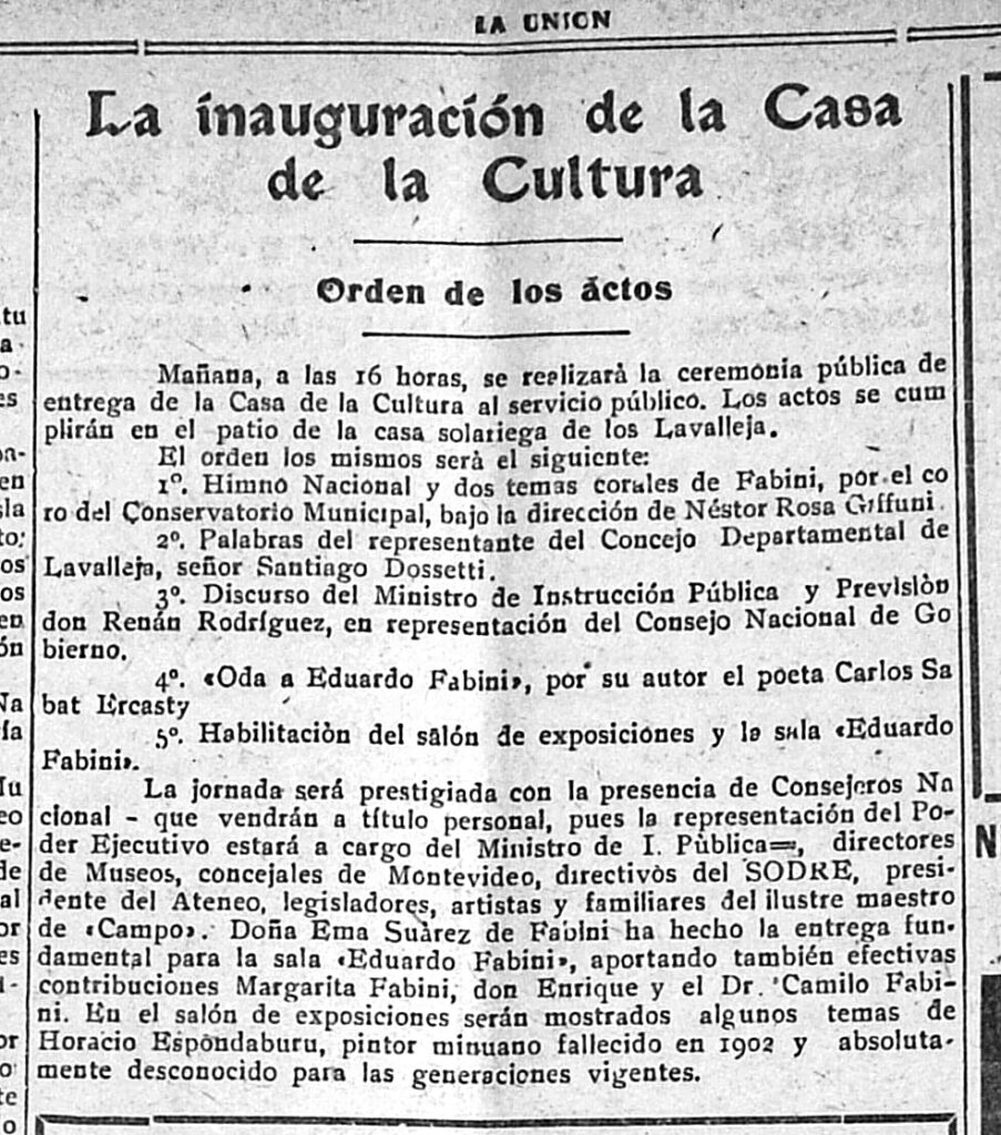 Nota de prensa aparecida en La Unión el 24 de agosto de 1955, en la cual se anuncian los detalles a seguirse el día siguiente en la inauguración.
