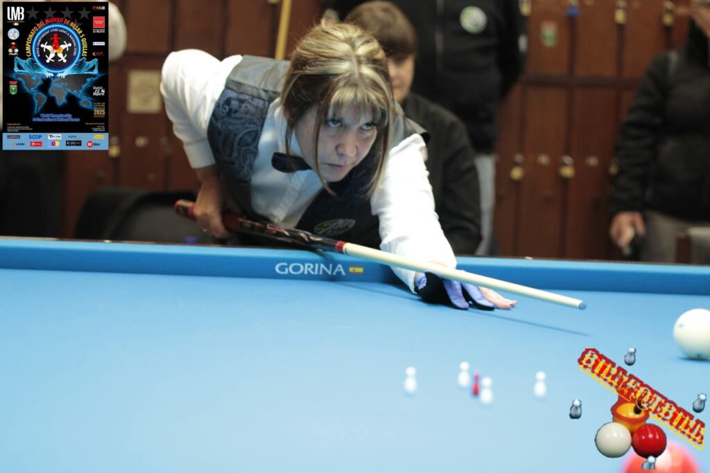Verónica Gutiérrez, la concentración, el taco, la bola, los diamantes y el billar.
