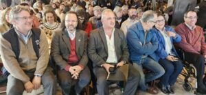 El representante de la Unesco, Héctor Cancela (rector de la UdelaR), el intendente Daniel Ximénez, el ministro de Cultura José Carlos Mahía, la subsecretaria Gabriela Verde y el ministro de Turismo, Pablo Menoni.