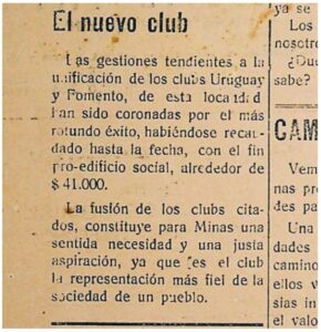 Nota del 8 de julio de 1926, aparecida en el periódico El Comentario, donde se comunicaba la creación del Club Minas.