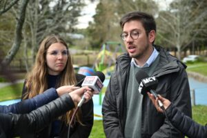 Bibiana Sánchez y Felipe de los Santos en ronda de prensa (Foto: Prensa IDL)